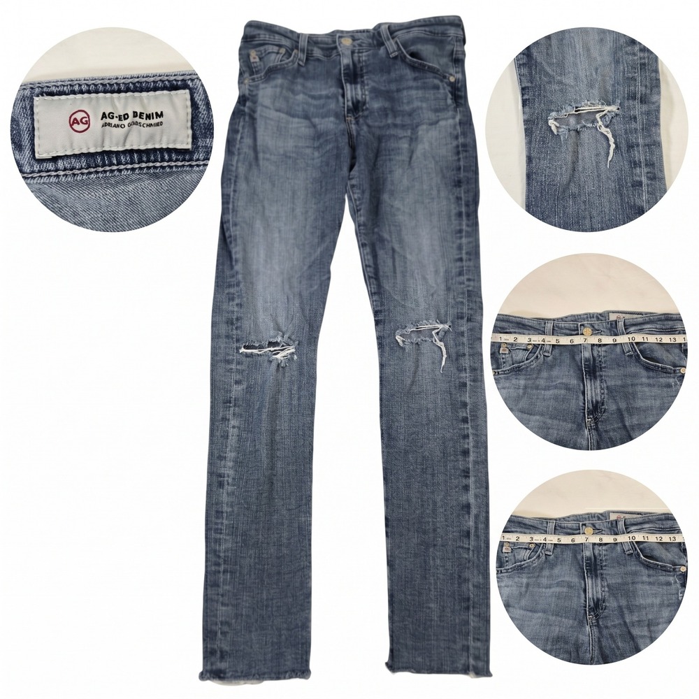 AG Adriano Goldschmied Farrah Ankle Jeans 28 Blue High Rise Skinny Distressed‎